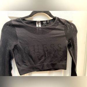 NWT Black on Black Guess Activewear Fishnet Sleeve Crop Top